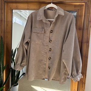 Nasty Gal Tan Shacket Button Up